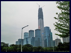 Pingan International Finance Centre, that will become Shenzhen's tallest building with 115 floors, standing 600m tall (twice as tall as the Eiffel Tower) upon completion in 2016. It already dominates the  Futian District.